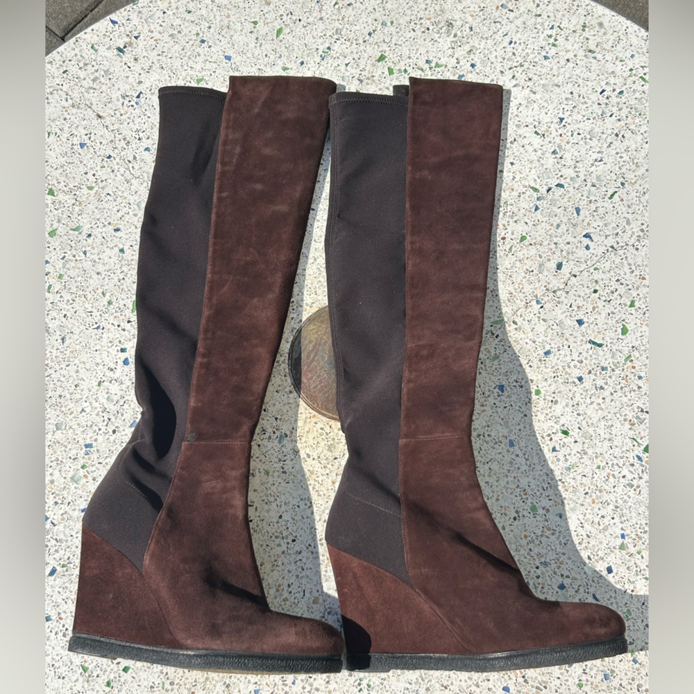 Y2K Stuart Weitzman Wedge Heel Over The Knee Wedge Boots w/ Crepe Sole Size 8